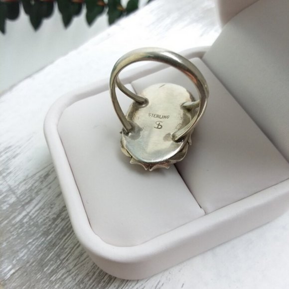 TURQUOISE MOP Ring | Vintage - Native - Sterling | Coral, Jet & Turquoise - Picture 5 of 7